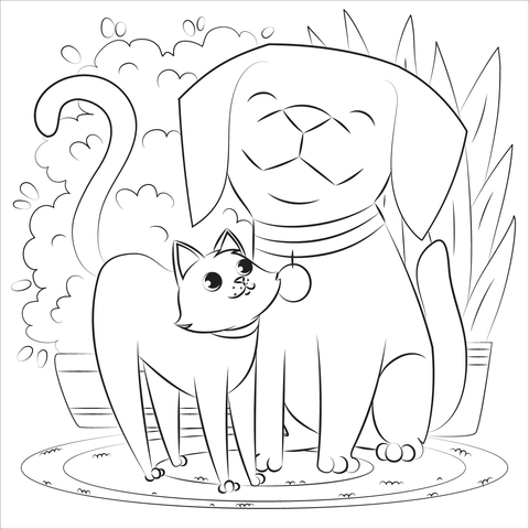 Dog And Cat Coloring Page